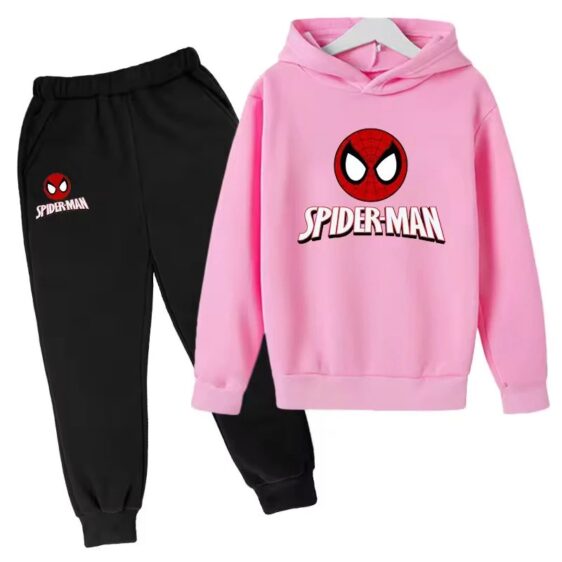 Minimalist Spider-Man Head Pink Black Hoodie Set for Kids