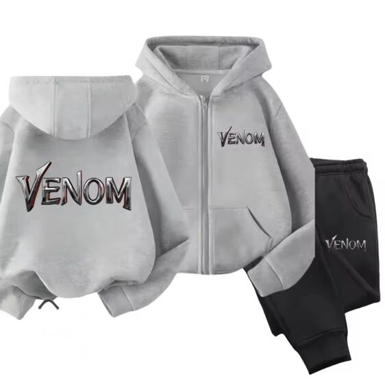 Minimalist Venom Name Logo Gray Black Boys' Hoodie Set