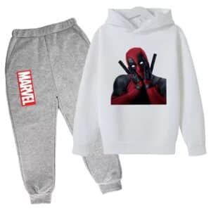 Playful Deadpool Face Pose White Gray Children's Hoodie Set