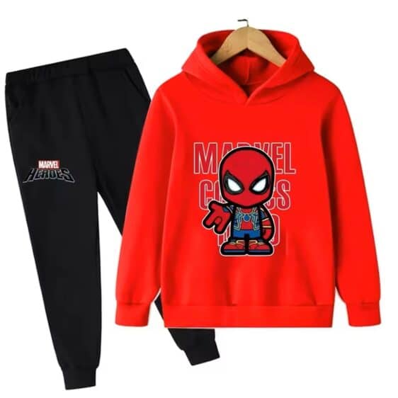 Chibi Marvel Spider-Man Red Black Children's Hoodie Set