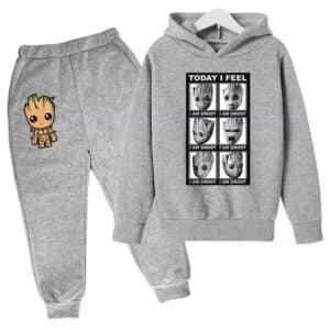 Funny Groot Emotions Chart All-Gray Hoodie Set for Children