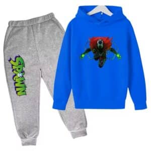 Spawn Red Cape Metal Chain Blue Gray Hoodie Set for Children