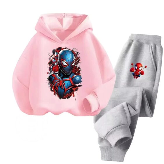 Spider-Man Futuristic Suit Pink Gray Hoodie Set for Kids