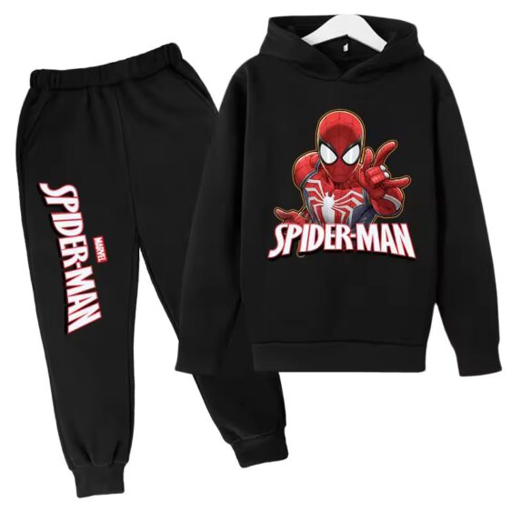 Spider-Man Hero Battle Pose All-Black Kids Hoodie Set