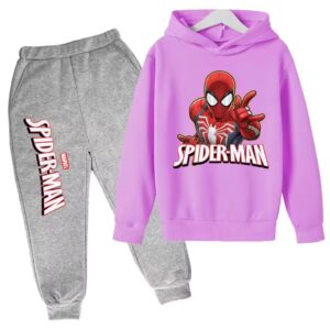 Spider-Man Hero Battle Pose Lavender Gray Kids Hoodie Set