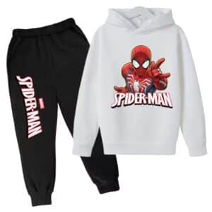 Spider-Man Hero Battle Pose White Black Hoodie Set for Kids