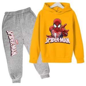 Spider-Man Hero Battle Pose Yellow Gray Hoodie Set for Kids