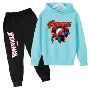 Spider-Man Iron Man Logo Sky Blue Black Hoodie Set for Kids