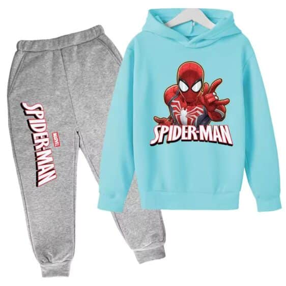 Spider-Man Marvel Graphic Light Blue Gray Boys' Hoodie Set