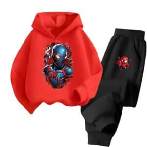 Spider-Man Miles Morales Suit Red Black Kids Hoodie Set