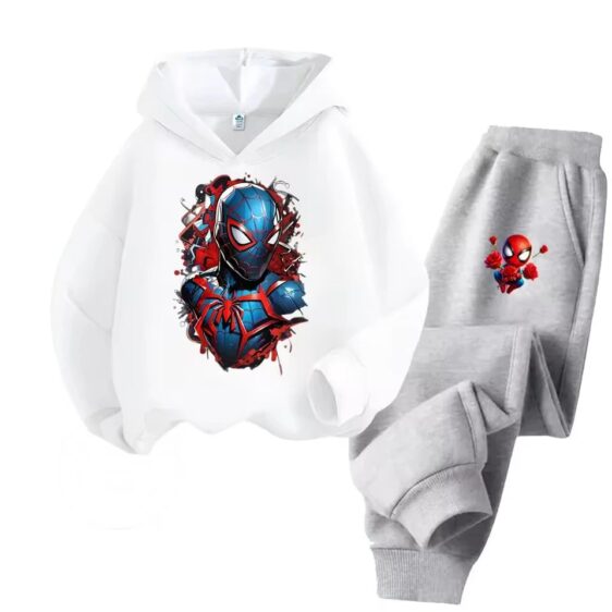 Spider-Man Miles Morales Suit White Gray Kids Hoodie Set