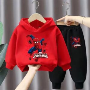 Spider-Man Web Battle Pose Red Black Hoodie Set for Kids