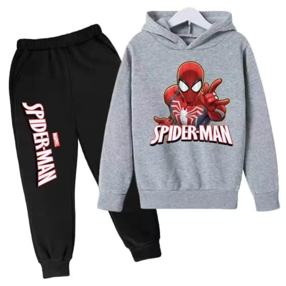 Spider-Man Web Sling Hero Gray Black Hoodie Set for Children