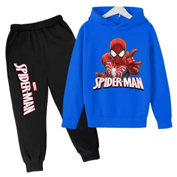 Spider-Man Web Sling Pose Blue Black Children's Hoodie Set