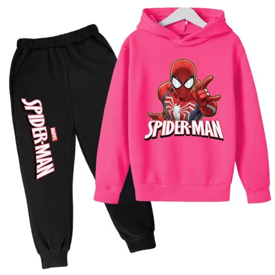 Spider-Man Web Sling Pose Pink Black Children's Hoodie Set