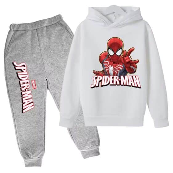 Spider-Man Web Sling Pose White Gray Children's Hoodie Set