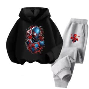 Spider-Verse Miles Morales Black Gray Children's Hoodie Set