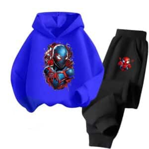 Spider-Verse Miles Morales Blue Black Hoodie Set for Boys