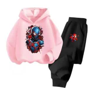 Spider-Verse Miles Morales Pink Black Hoodie Set for Boys