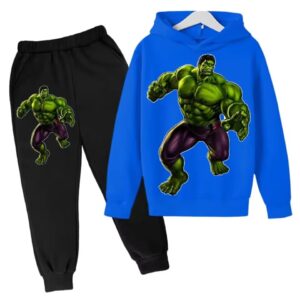 Superhero Hulk Action Pose Marvel Blue Black Kids Hoodie Set