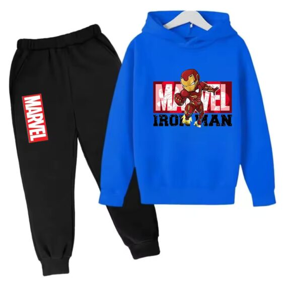 Superhero Iron Man Marvel Art Blue Black Hoodie Set for Kids