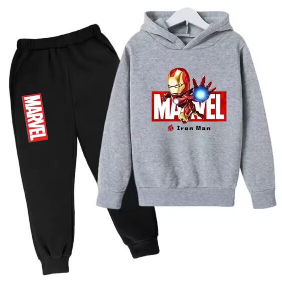 Superhero Iron Man Marvel Art Gray Black Boys' Hoodie Set