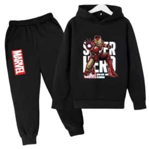 Superhero Iron Man Ultimate Suit All-Black Kids Hoodie Set