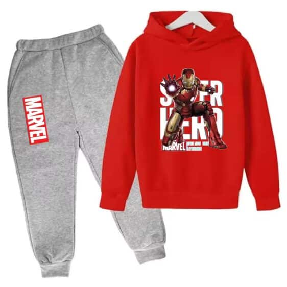 Superhero Power Mode Iron Man Red Gray Hoodie Set for Kids