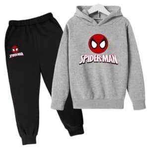 Superhero Spider-Man Head Gray Black Hoodie Set for Children