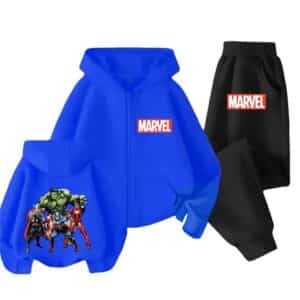 Superhero Team Marvel Graphic Art Blue Black Kids Hoodie Set