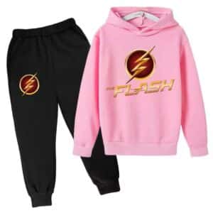 Superhero The Flash Logo Pink Black Hoodie Set for Boys