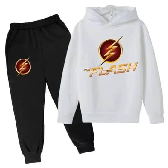 Superhero The Flash Logo White Black Children's Hoodie Set