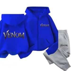 Symbiote Venom Head Logo Blue Gray Hoodie Set for Kids