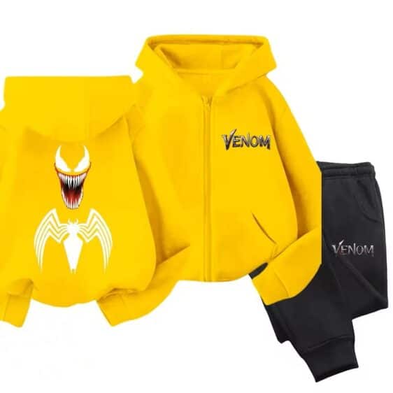 Symbiote Venom Head Logo Yellow Black Hoodie Set for Kids