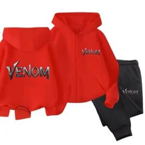 Symbiote Venom Name Logo Red Black Children's Hoodie Set