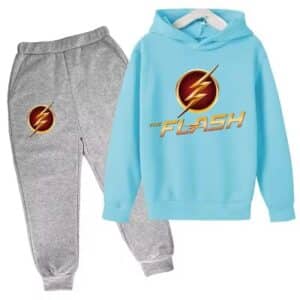 The Flash Hero Thunder Logo Sky Blue Gray Kids Hoodie Set