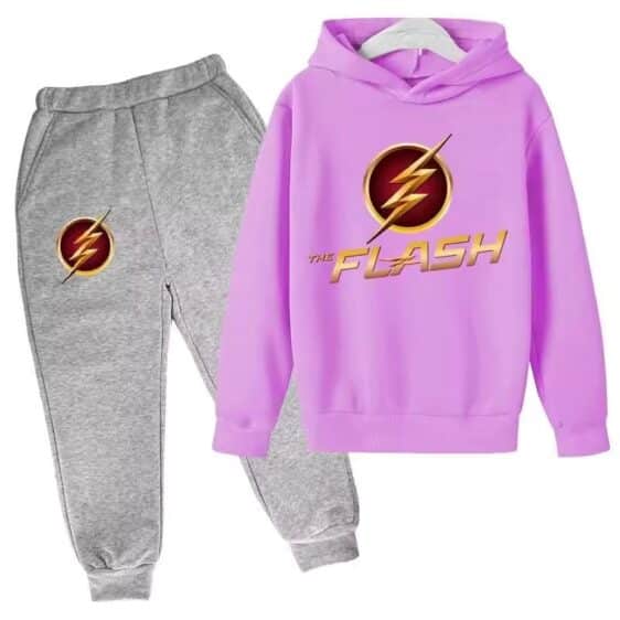 The Flash Lightning Logo Lavender Gray Children's Hoodie Set