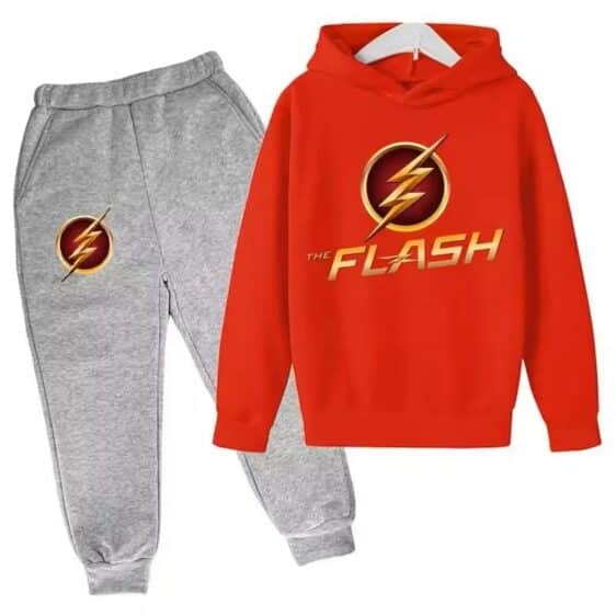 The Flash Lightning Logo Red Gray Hoodie Set for Kids