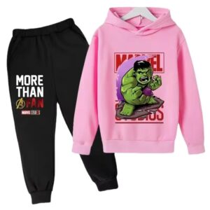 The Hulk Cartoon Attack Pose Pink Black Hoodie Set for Boys