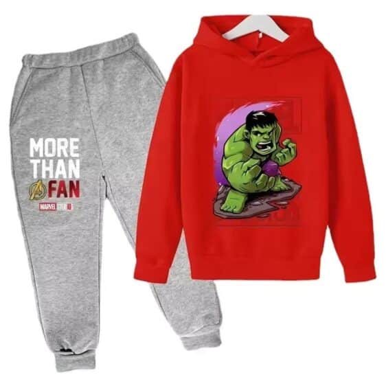 The Hulk Cartoon Attack Pose Red Gray Hoodie Set for Kids