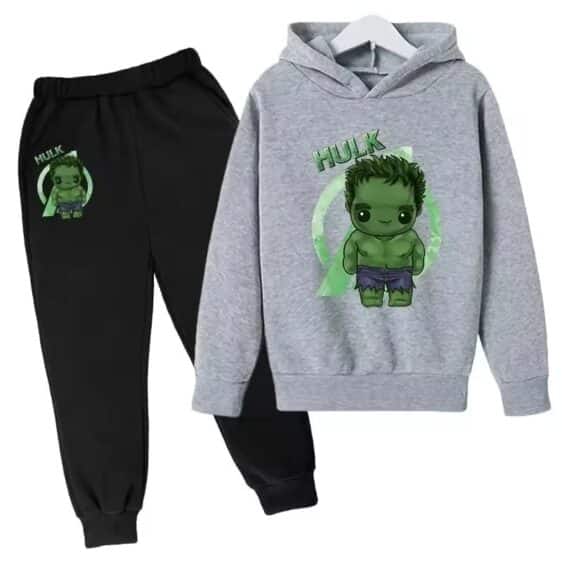 The Hulk Smiling Avengers Gray Black Hoodie Set for Kids