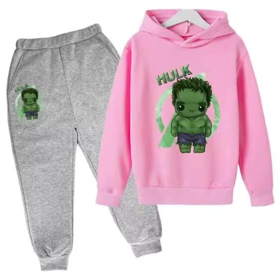 The Hulk Smiling Avengers Logo Pink Gray Kids Hoodie Set