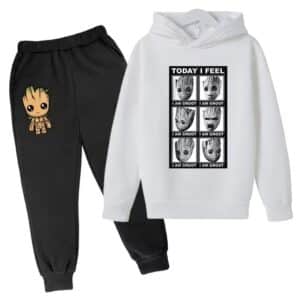 Today I Feel Groot Faces White Black Hoodie Set for Children