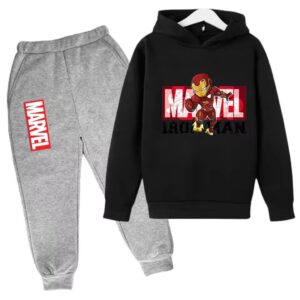 Tony Stark Iron Man Cartoon Black Gray Children's Hoodie Set