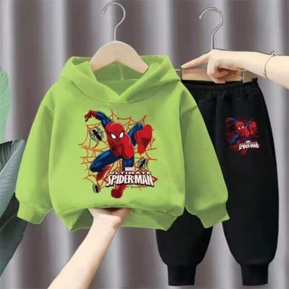 Ultimate Hero Spider-Man Green Black Children's Hoodie Set