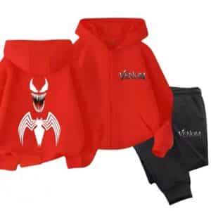 Venom Alien Spider Head Logo Red Black Kids Hoodie Set