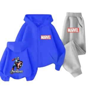 Avengers Captain America Blue Gray Zip Hoodie Set for Kids