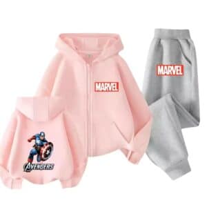 Avengers Captain America Pink Gray Zip Hoodie Set for Kids