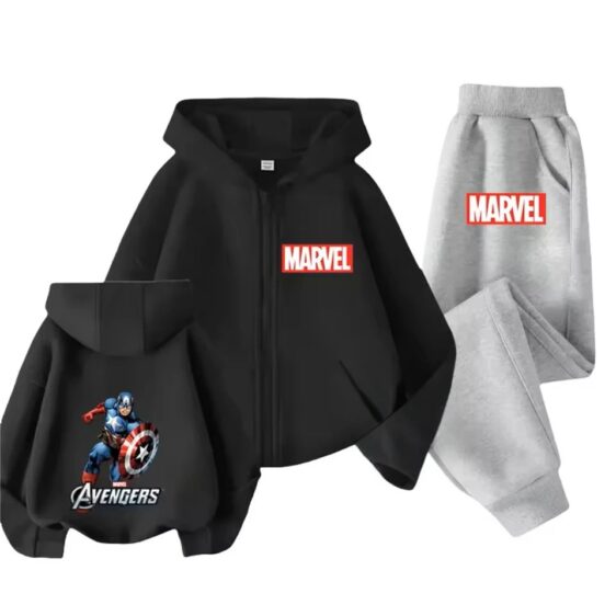 Captain America Marvel Black Gray Children's Zip Hoodie Set