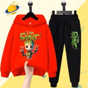 Galaxy Guardian Groot Peace Hand Red Black Boys' Hoodie Set